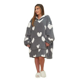 OHS Heart Print Hoodie Blanket Oversized Fleece Sherpa Throw