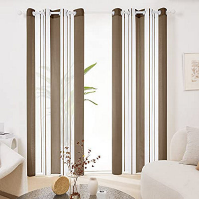 Deconovo Yarn-Dyed Voile Curtains Semi Transparent Net Curtains Sheer Curtains, 55 X 90 Inch Coffee 2 Panels - image 1