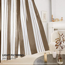 Deconovo Yarn-Dyed Voile Curtains Semi Transparent Net Curtains Sheer Curtains, 55 X 90 Inch Coffee 2 Panels - thumbnail 3