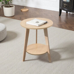 Natural Wood Small 2Tier Solid Wood Side Table W/ Storage Shelf Round Coffee Sofa End Table - thumbnail 5