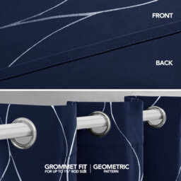 Deconovo Eyelet Blackout Thermal Curtains, Silver Wave Line Foil Printed Curtains For Living Room, 52 X 72 Inch, Navy Blue, 1 Pair - thumbnail 5