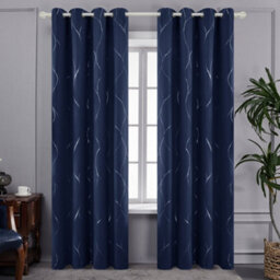 Deconovo Eyelet Blackout Thermal Curtains, Silver Wave Line Foil Printed Curtains For Living Room, 52 X 72 Inch, Navy Blue, 1 Pair - thumbnail 1