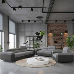 Torezio 3 2 1 Living Room Sofa Set Chipboard Frame Hr Foam Wavy Spring Wooden Frame Adjustable Headrests Grey And Grey Melange - thumbnail 1
