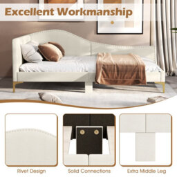 Costway Single Size Upholstered Sofa Bed Frame Daybed Rivet-Tufted Platform Bed With Metal Legs - thumbnail 7