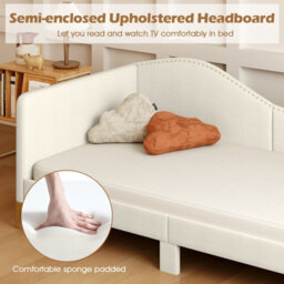 Costway Single Size Upholstered Sofa Bed Frame Daybed Rivet-Tufted Platform Bed With Metal Legs - thumbnail 6