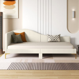 Costway Single Size Upholstered Sofa Bed Frame Daybed Rivet-Tufted Platform Bed With Metal Legs - thumbnail 5