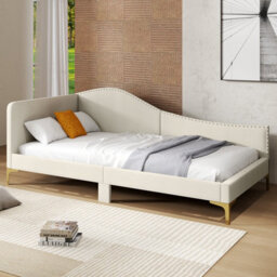Costway Single Size Upholstered Sofa Bed Frame Daybed Rivet-Tufted Platform Bed With Metal Legs - thumbnail 4