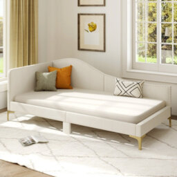 Costway Single Size Upholstered Sofa Bed Frame Daybed Rivet-Tufted Platform Bed With Metal Legs