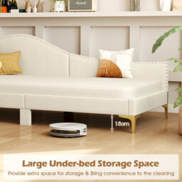 Costway Single Size Upholstered Sofa Bed Frame Daybed Rivet-Tufted Platform Bed With Metal Legs - thumbnail 9