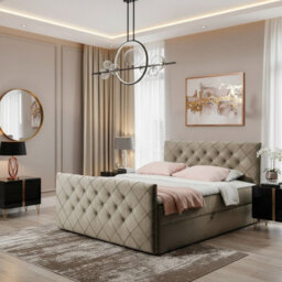 Malaga M 200X200 Upholstered Bed With Topper Mdf Laminated Board Frame Hr Foam Bonnell Springs Wooden Slatted Base Olive
