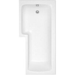 Royal Bathrooms Qubix 1700 X 850mm Left Hand L-Shaped Shower Bathtub With Mdf Gloss White Front Panel & Matt Black Towel Rail Screen - thumbnail 6
