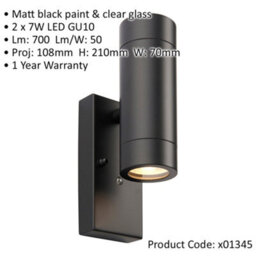 Twin Up & Down Ip44 Wall Light - Photocell Sensor - 2 X 7W Gu10 Led - Matt Black - thumbnail 2