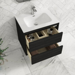 Royal Bathrooms Orion 600mm Wall Hung Bathroom Vanity Unit 2 Drawer Hale Black With Ceramic Basin & Chrome Accent Trim - thumbnail 5