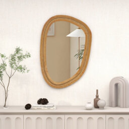 Costway Irregular Pvc Rattan Wall Mirror Wooden Framed Decorative Mirror - thumbnail 5