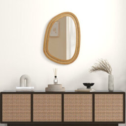 Costway Irregular Pvc Rattan Wall Mirror Wooden Framed Decorative Mirror - thumbnail 4