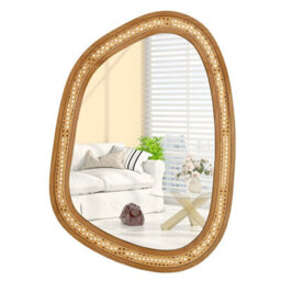 Costway Irregular Pvc Rattan Wall Mirror Wooden Framed Decorative Mirror