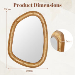 Costway Irregular Pvc Rattan Wall Mirror Wooden Framed Decorative Mirror - thumbnail 2