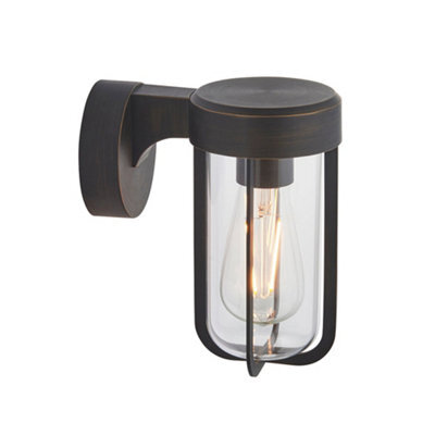 Brushed Bronze Outdoor Wall Light With Clear Glass Shade - Ip44 Rated - Led Bulb - image 1