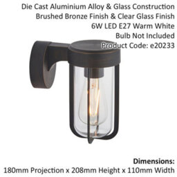 Brushed Bronze Outdoor Wall Light With Clear Glass Shade - Ip44 Rated - Led Bulb - thumbnail 2