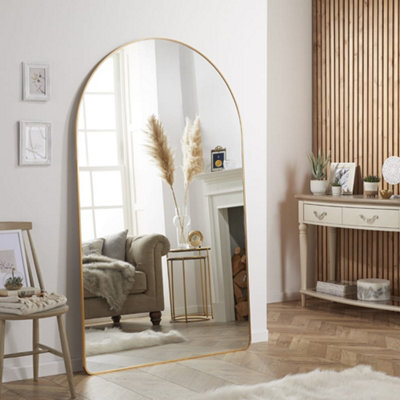 The Online Mirror Shop Liberty Mirror Arched Shape With Brushed Gold Metal Frame-H 180 X W 110 Cm For Hanging In Bedroom - image 1