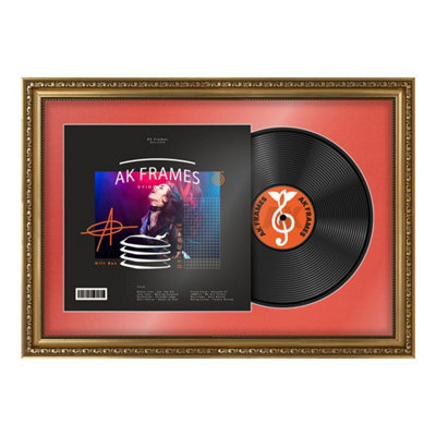 "AK Frames 25X17"" Gold Ornate Vinyl Record Frame With Poppy Red Mount For 12 Inch Lp Cover & Disc - Overlapped Design" - image 1