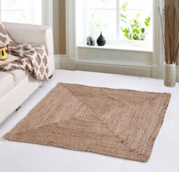 Second Nature Online Dhaka Rustic Medium Square Rug Hand Woven Mat With Natural Fibre Indian Jute Flat Pile -Medium Neutral Floor Covering - thumbnail 5