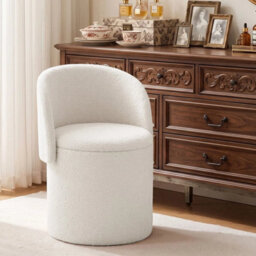 White Storage Ottoman Footstool Vanity Stool Foldable Backrest - thumbnail 5