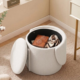 White Storage Ottoman Footstool Vanity Stool Foldable Backrest - thumbnail 6