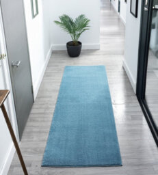 Comfy Washable Low Pile Living Room Area Rug - Anti-Slip Felt Backing Teal 60Cm X 200Cm - thumbnail 1