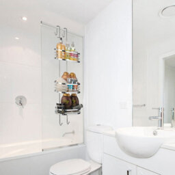 Livivo Over Shower Door Hanging Rack Chrome 3 Tier Bathroom Caddy Storage Organiser No Drill Shower Shelf - thumbnail 9