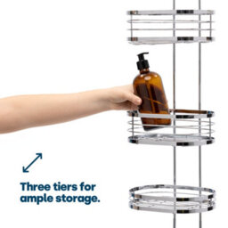 Livivo Over Shower Door Hanging Rack Chrome 3 Tier Bathroom Caddy Storage Organiser No Drill Shower Shelf - thumbnail 3