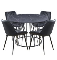 Hallowood Furniture Cullompton Large 120Cm Round Table With 4 Black Bonded Leather Dining Chairs - thumbnail 8