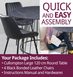 Hallowood Furniture Cullompton Large 120Cm Round Table With 4 Black Bonded Leather Dining Chairs - thumbnail 7