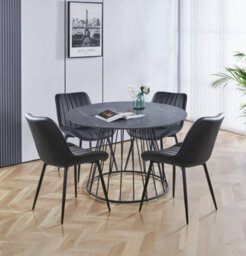 Hallowood Furniture Cullompton Large 120Cm Round Table With 4 Black Bonded Leather Dining Chairs - thumbnail 1