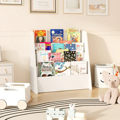 Costway 4-Tier Kids Bookshelf Front Facing Children Bookcase Magazine Storage Rack White - image 1