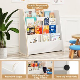 Costway 4-Tier Kids Bookshelf Front Facing Children Bookcase Magazine Storage Rack White - thumbnail 4
