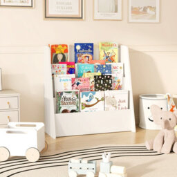 Costway 4-Tier Kids Bookshelf Front Facing Children Bookcase Magazine Storage Rack White - thumbnail 1