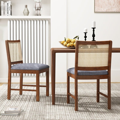 Costway Rattan Dining Chair Set Of 2 Wooden Upholstered Kitchen Side Armless Chairs - image 1