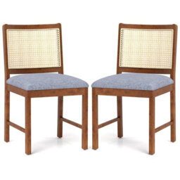 Costway Rattan Dining Chair Set Of 2 Wooden Upholstered Kitchen Side Armless Chairs - thumbnail 2