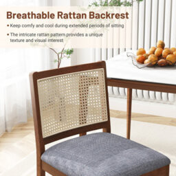 Costway Rattan Dining Chair Set Of 2 Wooden Upholstered Kitchen Side Armless Chairs - thumbnail 8