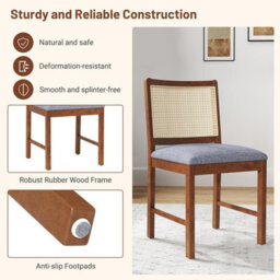 Costway Rattan Dining Chair Set Of 2 Wooden Upholstered Kitchen Side Armless Chairs - thumbnail 6