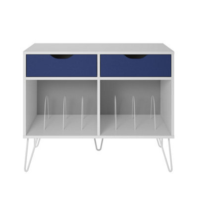 Novogratz Condord Turntable Stand With 2 Drawers White / Blue - image 1