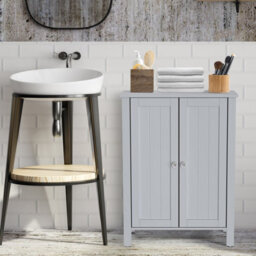 Costway 2-Tier Bathroom Free Standing Storage Cabinet Floor Cabinet W/ Double Door Storage Organiser - thumbnail 7