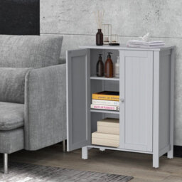 Costway 2-Tier Bathroom Free Standing Storage Cabinet Floor Cabinet W/ Double Door Storage Organiser - thumbnail 6