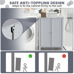 Costway 2-Tier Bathroom Free Standing Storage Cabinet Floor Cabinet W/ Double Door Storage Organiser - thumbnail 5
