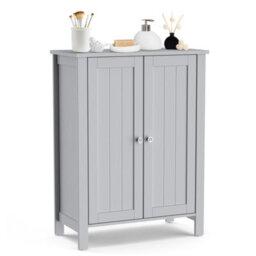 Costway 2-Tier Bathroom Free Standing Storage Cabinet Floor Cabinet W/ Double Door Storage Organiser - thumbnail 1