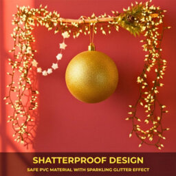 Shatchi 25Cm Dark Gold Glitter Christmas Bauble - Christmas Tree & Home Décor Ornament - thumbnail 8