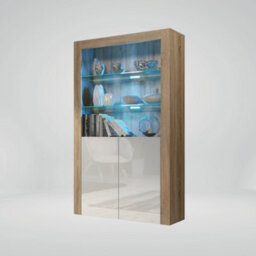 Modern Sideboard Display Cabinet Cupboard Tv Stand Living Room High Gloss Doors- Oak & White - thumbnail 3
