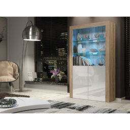 Modern Sideboard Display Cabinet Cupboard Tv Stand Living Room High Gloss Doors- Oak & White - thumbnail 4