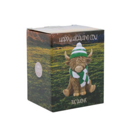 Highland Cow Figurine Christmas Decor Green Scarf Hat Holiday Ornament Resin - thumbnail 4